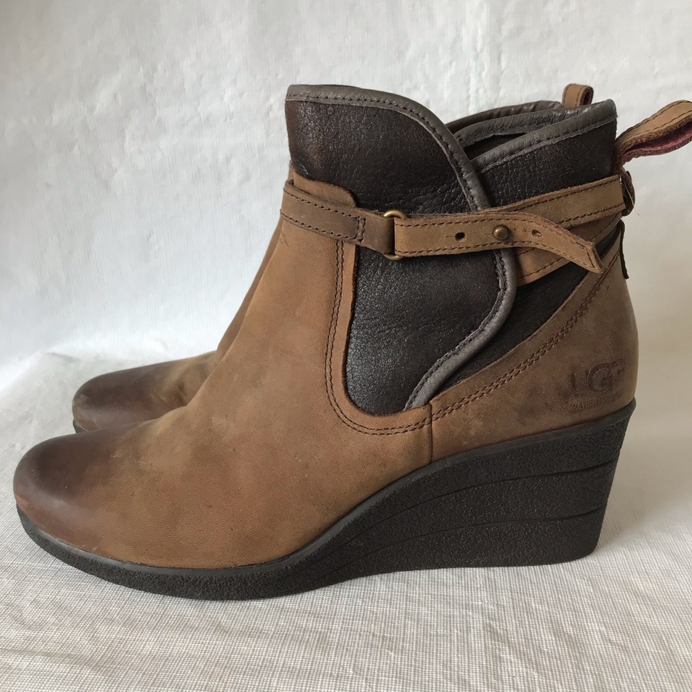 Ugg Emalie Waterproof Wedge Leather Ankle Booties